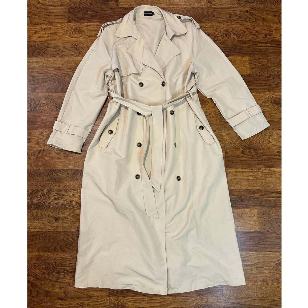 PrettyLittleThing Double Breasted Belted Trench Coat Beige Women's Large Modern